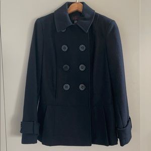 Via Black Wool Pea Coat Sz 6 34” waist